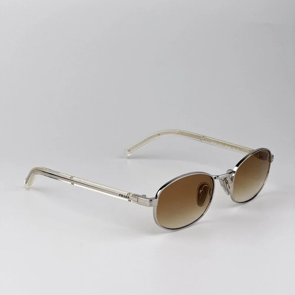 Prada Sunglasses – Silver Oval Frame Gradient Brown Lenses | Model PRB53S 1BC80K